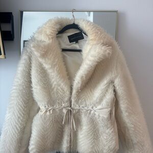 Moda International Cream Faux Fur Drawstring Teddy Jacket